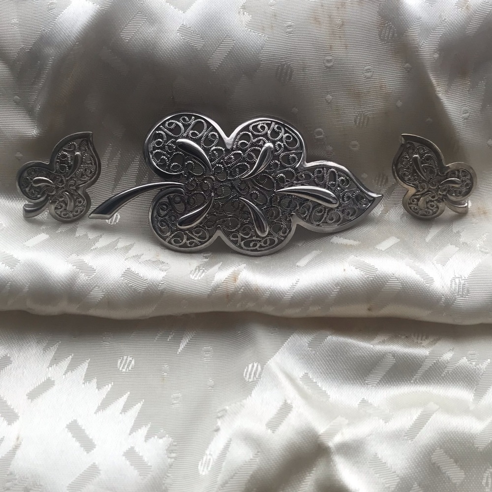 Antique pin with matching clip on earrings